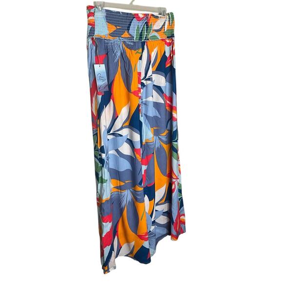 Goa Beachwear By Japna Wide Leg Pants Tropical Smock Waist Multicolor Size L NWT - Picture 2 of 6